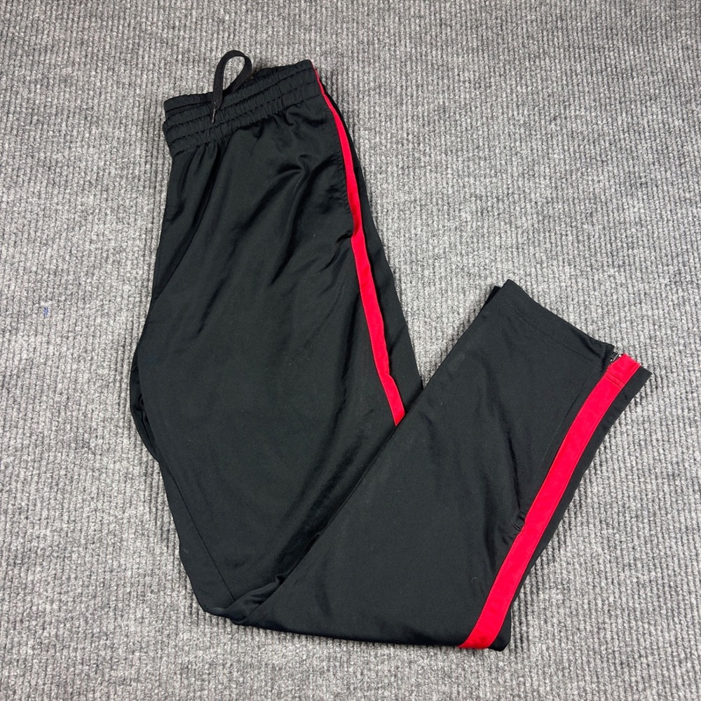 BCG Pants Mens L Black Red Side Stripe Athletic Track Ankle Zip Drawstring